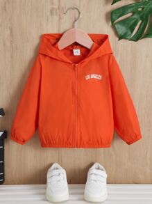 SHEIN Baby Boy Letter Graphic Zip Up Hooded Sun Proof Jacket - Orange - View 1