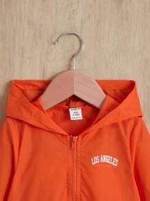 SHEIN Baby Boy Letter Graphic Zip Up Hooded Sun Proof Jacket - Orange - View 4
