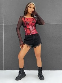 KaylaCreates Figure Graphic Sheer Mesh Top - Multicolor - View 5