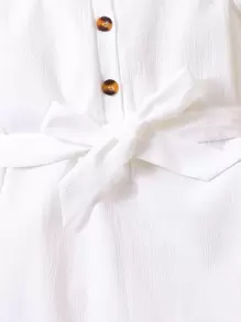 SHEIN Vintaside Kids 青少年女孩荷叶边饰纽扣前腰带连衣裙，假日，夏季，旅行