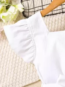 SHEIN Vintaside Kids 青少年女孩荷叶边饰纽扣前腰带连衣裙，假日，夏季，旅行