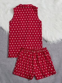 SHEIN 女孩波點圖案開門襟外套和短褲 - 酒紅色 - 查看 2