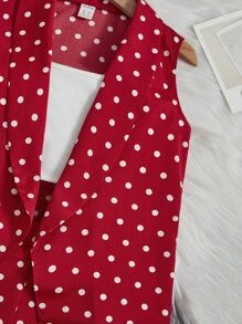 SHEIN 女孩波點圖案開門襟外套和短褲 - 酒紅色 - 查看 3