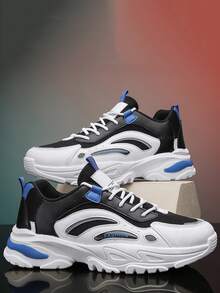 Men Colorblock Lace-up Front Chunky Sneakers - Black - View 1