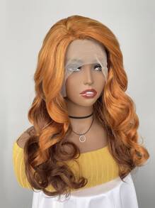 13 * 4 * 1T Lace Wig, Golden Brown Large Wavy Llong Curly Synthetic Wig - Multicolor - View 2