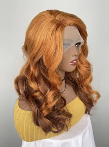 13 * 4 * 1T Lace Wig, Golden Brown Large Wavy Llong Curly Synthetic Wig - Multicolor - View 5