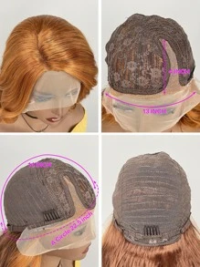 13 * 4 * 1T Lace Wig, Golden Brown Large Wavy Llong Curly Synthetic Wig - Multicolor - View 6