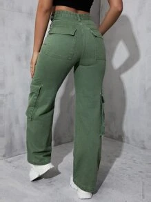 Flap Pocket Cargo Jeans - Green - View 2