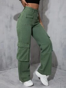 Flap Pocket Cargo Jeans - Green - View 6