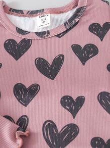 Toddler Girls Heart Print Lettuce Trim PJ Set - Pink - View 3