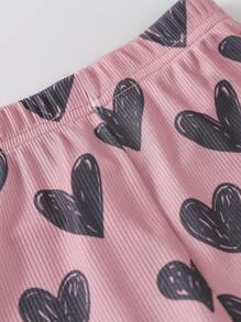 Toddler Girls Heart Print Lettuce Trim PJ Set - Pink - View 4