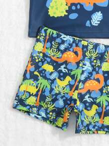 Baby Boy Cartoon Graphic Raglan Sleeve Swimsuit With Hat - Multicolor - View 4