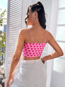 Muchica Top de tirantes crop con estampado de corazón - Rosa - Ver 2