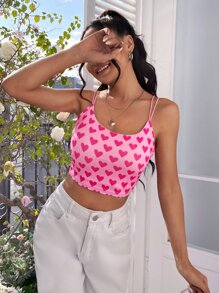 Muchica Top de tirantes crop con estampado de corazón - Rosa - Ver 5