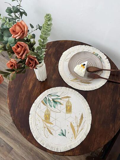 1pc Eid Lantern Pattern Fringe Trim Placemat