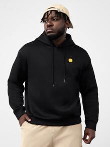 Manfinity Men Plus Cartoon & Slogan Graphic Drop Shoulder Hoodie - Black - View 2
