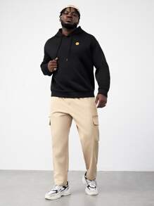 Manfinity Men Plus Cartoon & Slogan Graphic Drop Shoulder Hoodie - Black - View 3