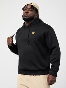 Manfinity Men Plus Cartoon & Slogan Graphic Drop Shoulder Hoodie - Black - View 4