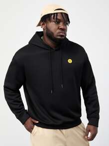 Manfinity Men Plus Cartoon & Slogan Graphic Drop Shoulder Hoodie - Black - View 6