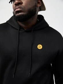 Manfinity Men Plus Cartoon & Slogan Graphic Drop Shoulder Hoodie - Black - View 7