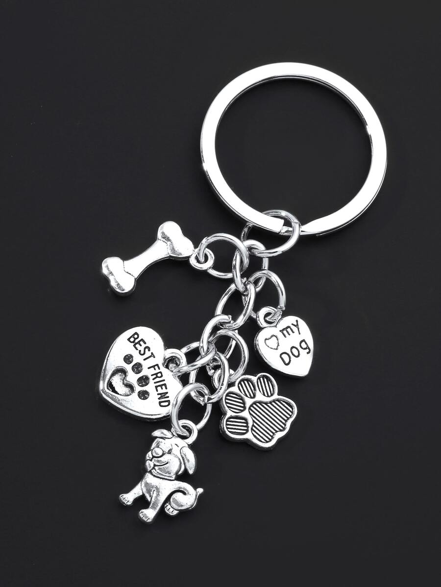 1 Stück süßer Hundehaus Schlüsselanhänger für Frauen, Hundeknochen, Napf, Pfötchen, Bester Freund Liebe Hundehaus Haustier Schlüsselanhänger Schlüsselbänder mit ID-Halter, Auto Accessoires, Taschencharms - Silber - Übersicht 1