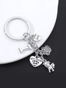 1 Stück süßer Hundehaus Schlüsselanhänger für Frauen, Hundeknochen, Napf, Pfötchen, Bester Freund Liebe Hundehaus Haustier Schlüsselanhänger Schlüsselbänder mit ID-Halter, Auto Accessoires, Taschencharms - Silber - Übersicht 2