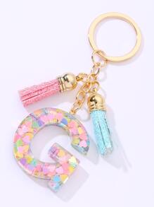 Tassel & Letter Charm Keychain - Multicolor - View 1