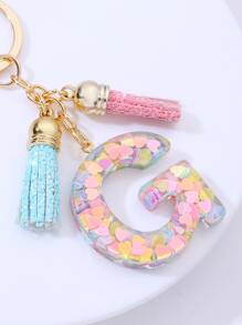 Tassel & Letter Charm Keychain - Multicolor - View 2