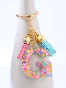 Tassel & Letter Charm Keychain - Multicolor - View 3