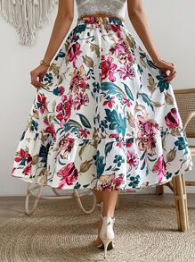 SHEIN VCAY Falda con estampado floral bajo con fruncido - Blanco - Ver 2