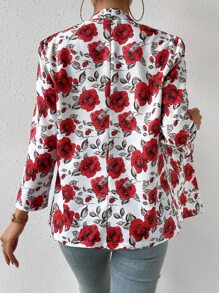 SHEIN Clasi Allover Floral Print Open Front Blazer - Red - View 2