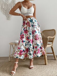 SHEIN VCAY Falda con estampado floral bajo con fruncido - Blanco - Ver 5