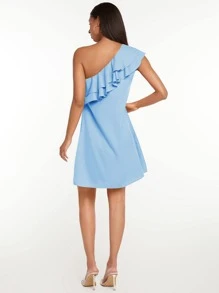 SHEIN Tall Layered One Shoulder Dress - Baby Blue - View 2