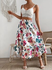 SHEIN VCAY Falda con estampado floral bajo con fruncido - Blanco - Ver 6