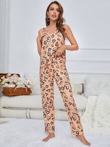 Heart Print Cami Top & Trousers PJ Set - Multicolor - View 4