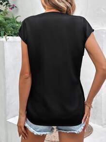 SHEIN LUNE Áo sơ mi nữ Trọn gói màu trơn Giải trí - màu đen - Xem 2