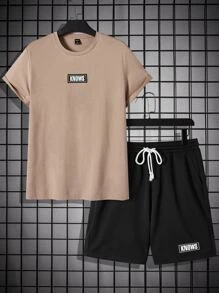 Manfinity RebelGame Men Letter Graphic Tee & Drawstring Waist Shorts - Multicolor - View 1