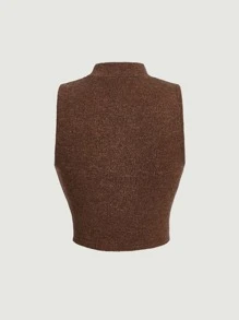 SHEIN MOD Top tank crop de cuello alto con diseño con hebilla - Café integral - Ver 4