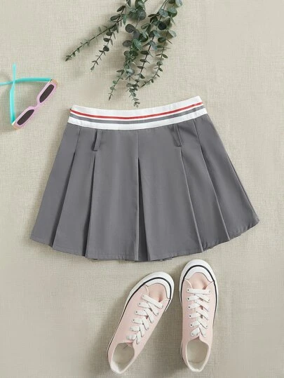 SHEIN Qutie Striped Waistband Pleated Skirt