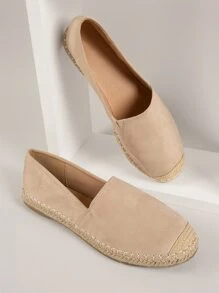Slip On Faux Suede Flats - Khaki - View 1