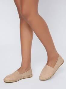 Slip On Faux Suede Flats - Khaki - View 2
