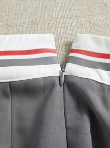 SHEIN Qutie Striped Waistband Pleated Skirt - Grey - View 3