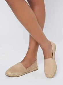 Slip On Faux Suede Flats - Khaki - View 4