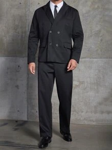 Manfinity Men Double Breasted Blazer & Suit Trousers - Black - View 4