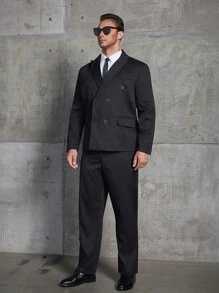 Manfinity Men Double Breasted Blazer & Suit Trousers - Black - View 7