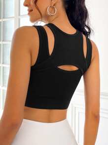 Áo Tees & Tanks  Thể thao Nữ Cắt ra Gân đan màu trơn - màu đen - Xem 2