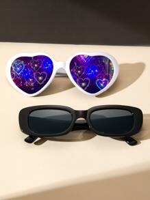 2pairs Heart Frame Fashion Glasses - Grey - View 1
