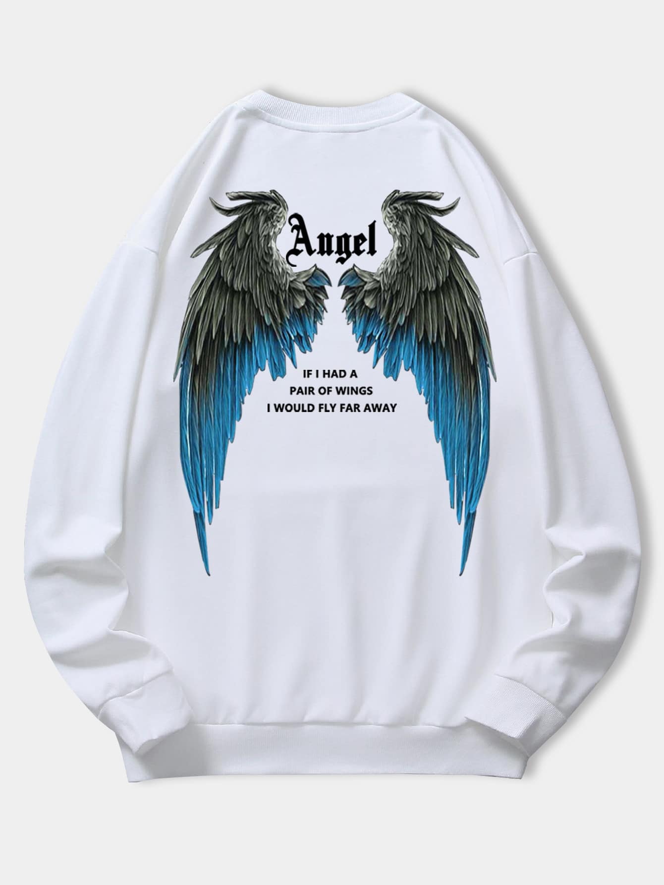 ROMWE MEN Guys Wings & Slogan Graphic Sweatshirt - White - View 1