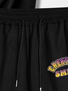 ROMWE MEN Guys Letter Graphic Tee & Shorts - Black - View 3