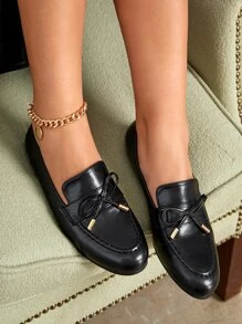 Bow Decor Flat Loafers - Black - View 2